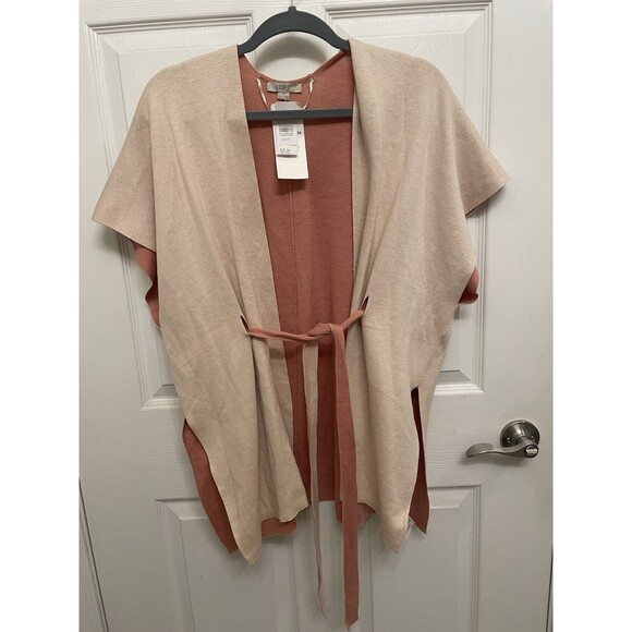 LOFT NWT Cream Salmon Reversible Belted Poncho Sweater Women’s  XS Small - Picture 2 of 7